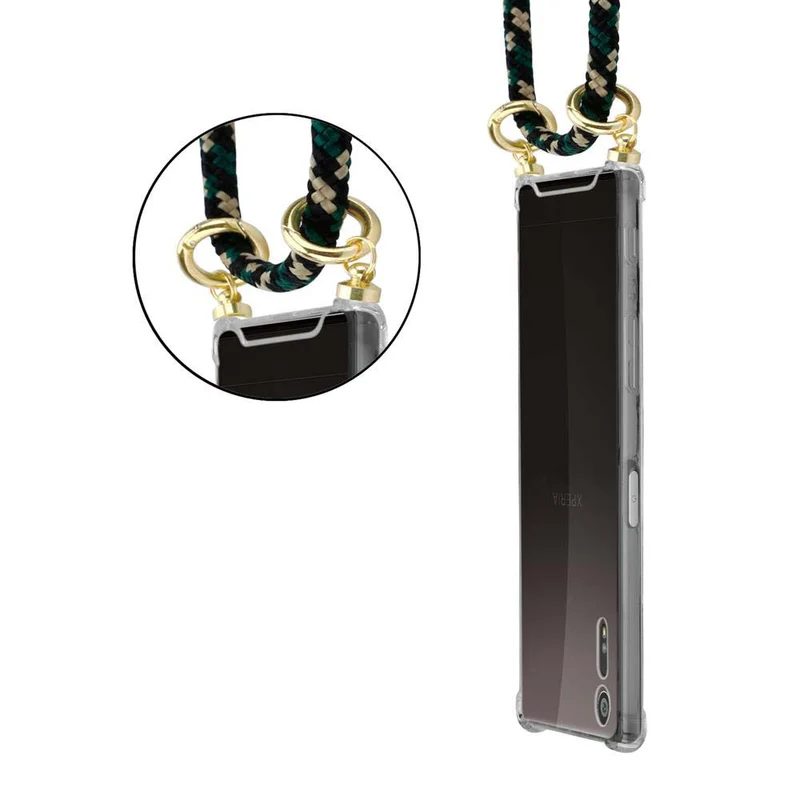 Cadorabo Handy Kette kompatibel mit Sony Xperia XZ / XZs Silikon Schutzhülle mit Gold Ringen, Kordel Band und abnehmbarem Etui