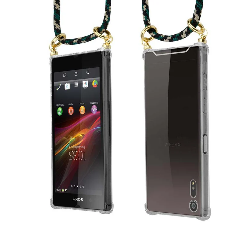 Cadorabo Handy Kette kompatibel mit Sony Xperia XZ / XZs Silikon Schutzhülle mit Gold Ringen, Kordel Band und abnehmbarem Etui