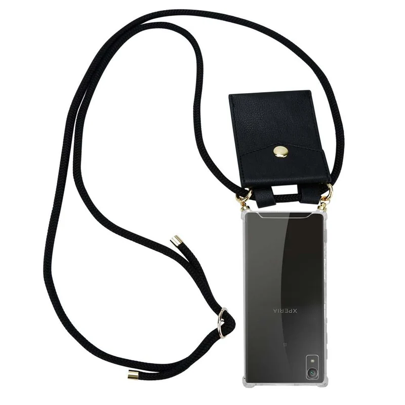 Cadorabo Handy Kette kompatibel mit Sony Xperia XA1 Silikon Schutzhülle mit Gold Ringen, Kordel Band und abnehmbarem Etui