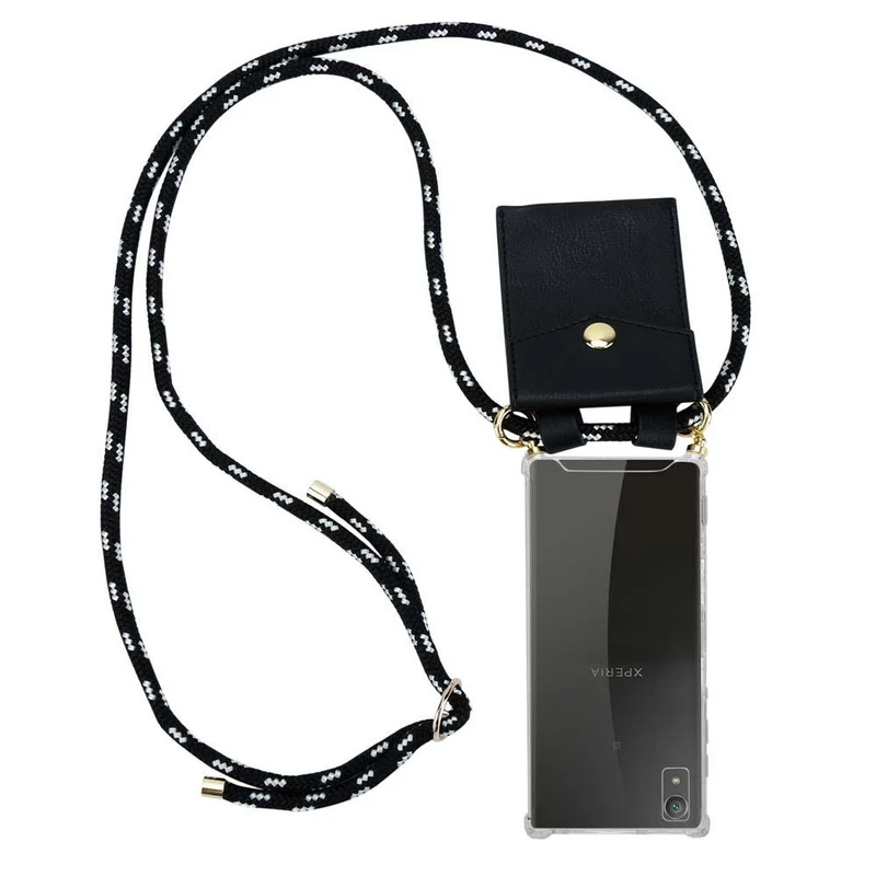 Cadorabo Handy Kette kompatibel mit Sony Xperia XA1 Silikon Schutzhülle mit Gold Ringen, Kordel Band und abnehmbarem Etui