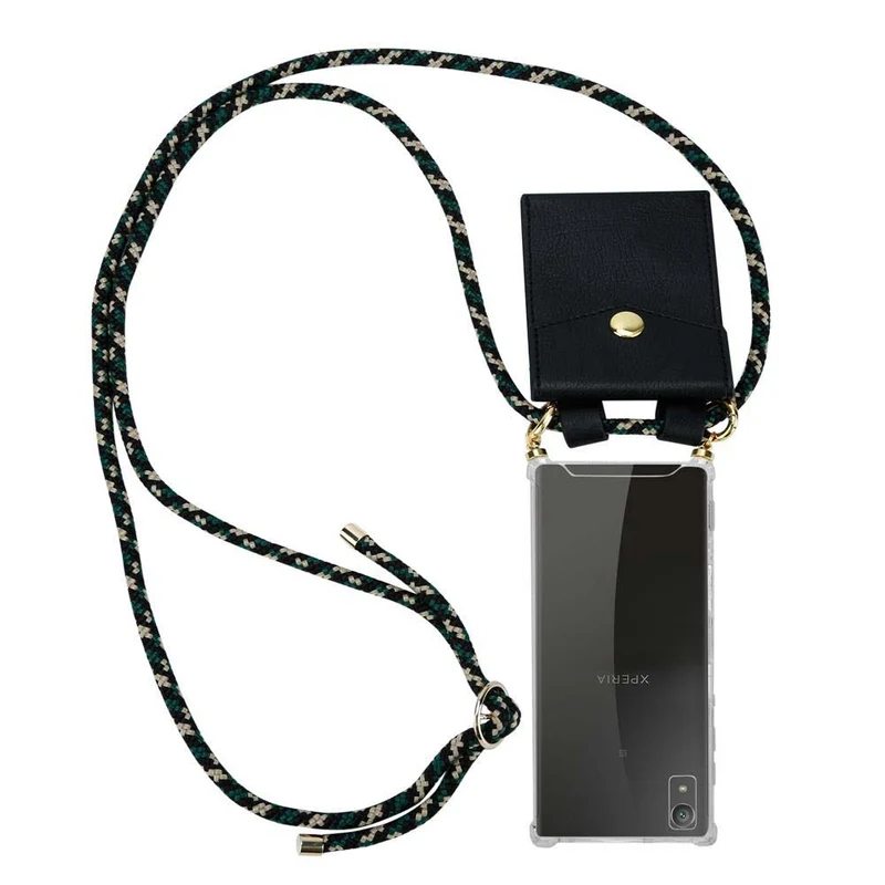 Cadorabo Handy Kette kompatibel mit Sony Xperia XA1 Silikon Schutzhülle mit Gold Ringen, Kordel Band und abnehmbarem Etui