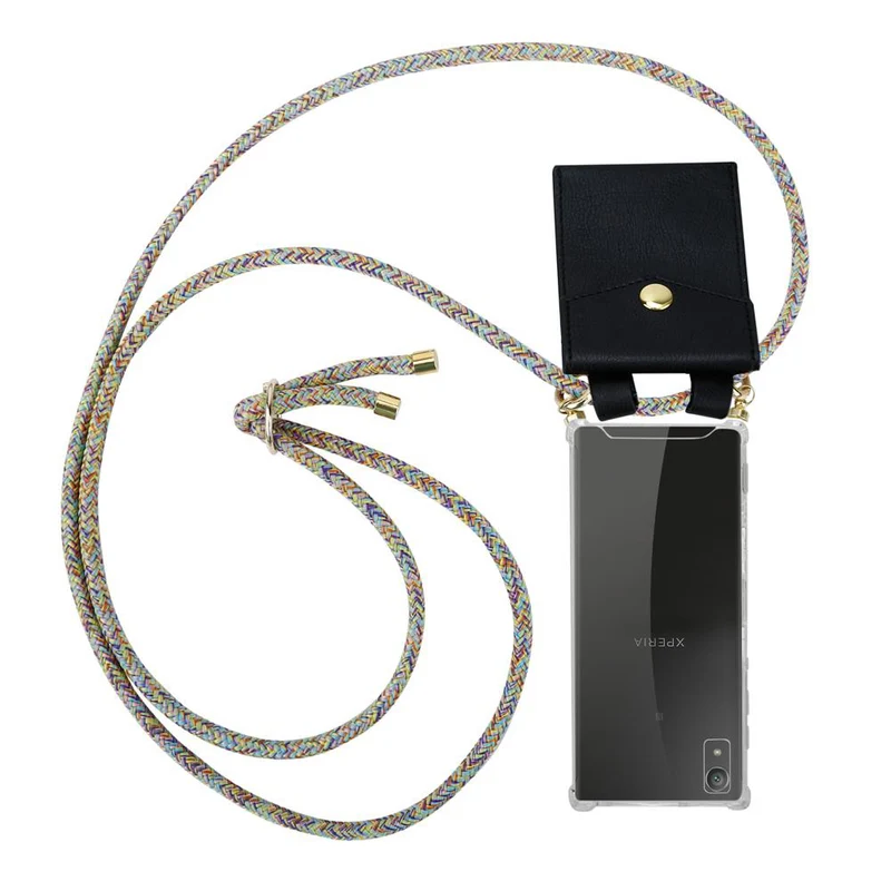 Cadorabo Handy Kette kompatibel mit Sony Xperia XA1 Silikon Schutzhülle mit Gold Ringen, Kordel Band und abnehmbarem Etui