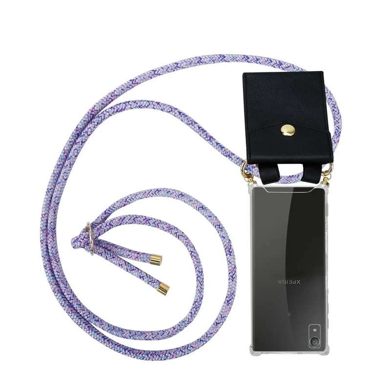 Cadorabo Handy Kette kompatibel mit Sony Xperia XA1 Silikon Schutzhülle mit Gold Ringen, Kordel Band und abnehmbarem Etui