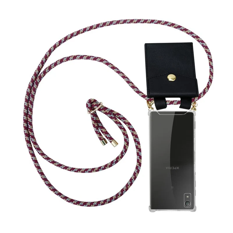 Cadorabo Handy Kette kompatibel mit Sony Xperia XA1 Silikon Schutzhülle mit Gold Ringen, Kordel Band und abnehmbarem Etui