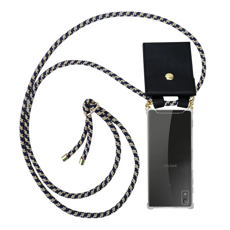 Cadorabo Handy Kette kompatibel mit Sony Xperia XA1 Silikon Schutzhülle mit Gold Ringen, Kordel Band und abnehmbarem Etui