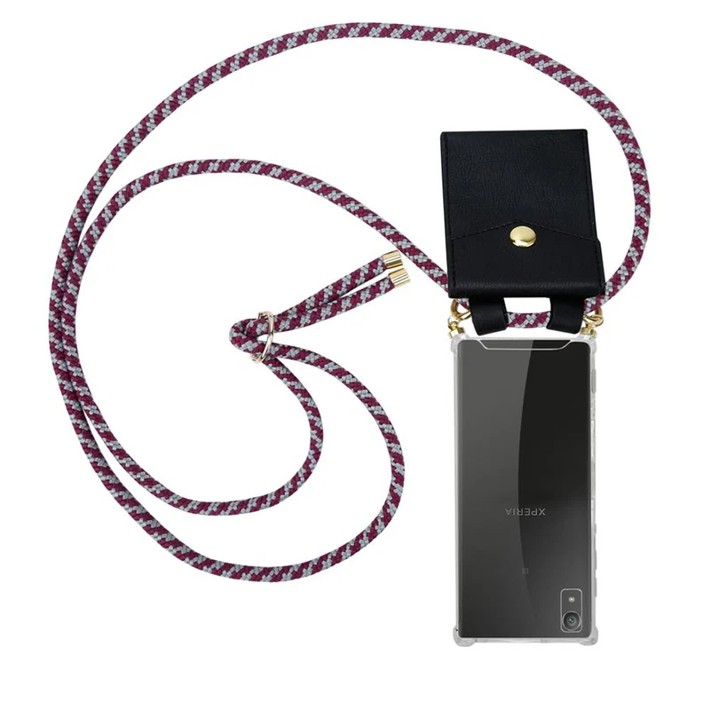 Cadorabo Handy Kette kompatibel mit Sony Xperia XA1 Silikon Schutzhülle mit Gold Ringen, Kordel Band und abnehmbarem Etui
