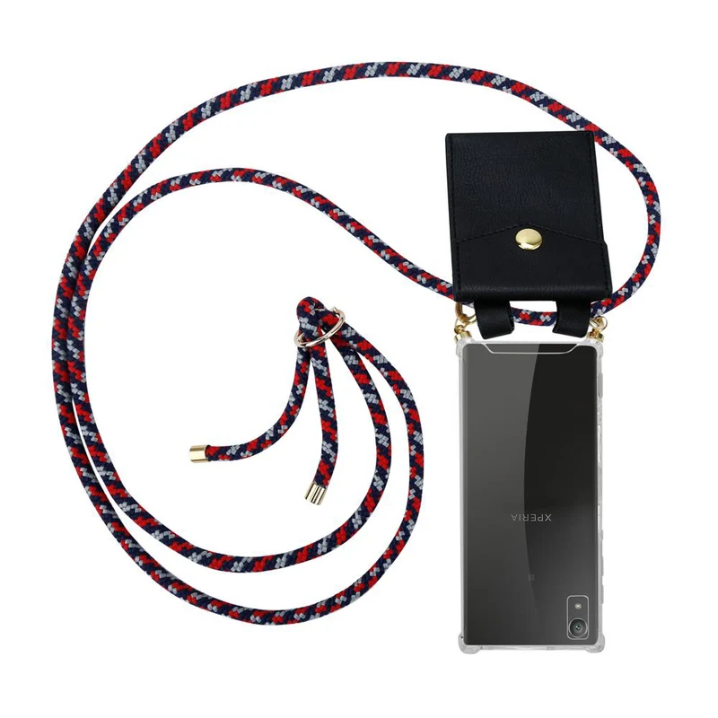 Cadorabo Handy Kette kompatibel mit Sony Xperia XA1 Silikon Schutzhülle mit Gold Ringen, Kordel Band und abnehmbarem Etui