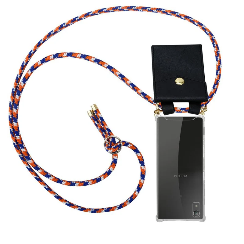 Cadorabo Handy Kette kompatibel mit Sony Xperia XA1 Silikon Schutzhülle mit Gold Ringen, Kordel Band und abnehmbarem Etui