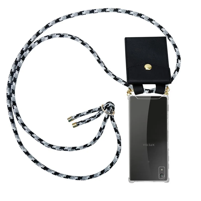 Cadorabo Handy Kette kompatibel mit Sony Xperia XA1 Silikon Schutzhülle mit Gold Ringen, Kordel Band und abnehmbarem Etui