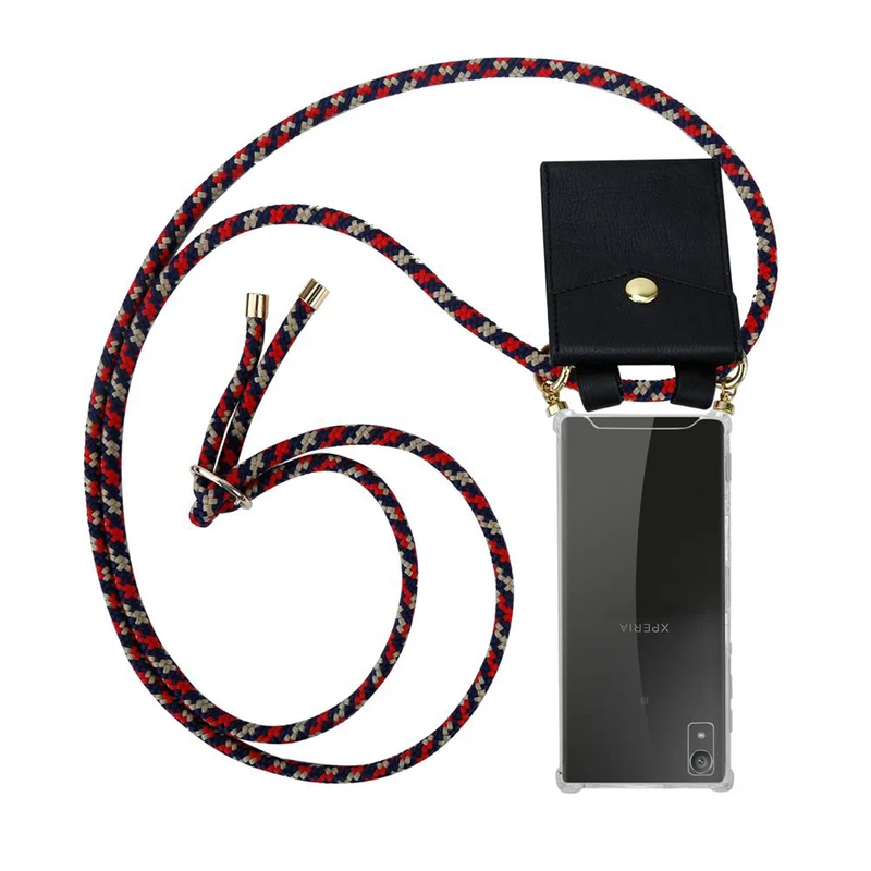 Cadorabo Handy Kette kompatibel mit Sony Xperia XA1 Silikon Schutzhülle mit Gold Ringen, Kordel Band und abnehmbarem Etui