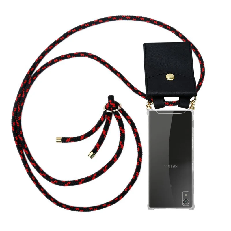 Cadorabo Handy Kette kompatibel mit Sony Xperia XA1 Silikon Schutzhülle mit Gold Ringen, Kordel Band und abnehmbarem Etui
