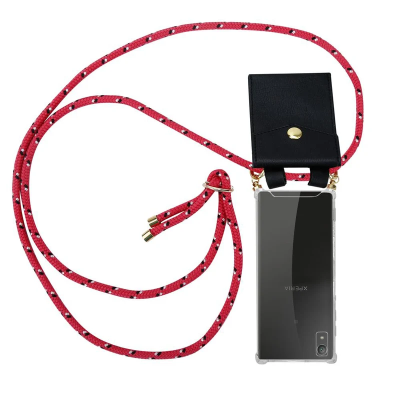 Cadorabo Handy Kette kompatibel mit Sony Xperia XA1 Silikon Schutzhülle mit Gold Ringen, Kordel Band und abnehmbarem Etui