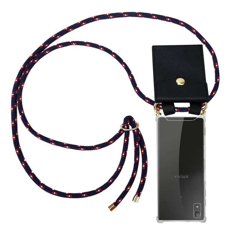 Cadorabo Handy Kette kompatibel mit Sony Xperia XA1 Silikon Schutzhülle mit Gold Ringen, Kordel Band und abnehmbarem Etui