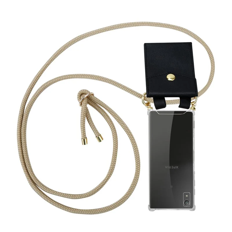 Cadorabo Handy Kette kompatibel mit Sony Xperia XA1 Silikon Schutzhülle mit Gold Ringen, Kordel Band und abnehmbarem Etui
