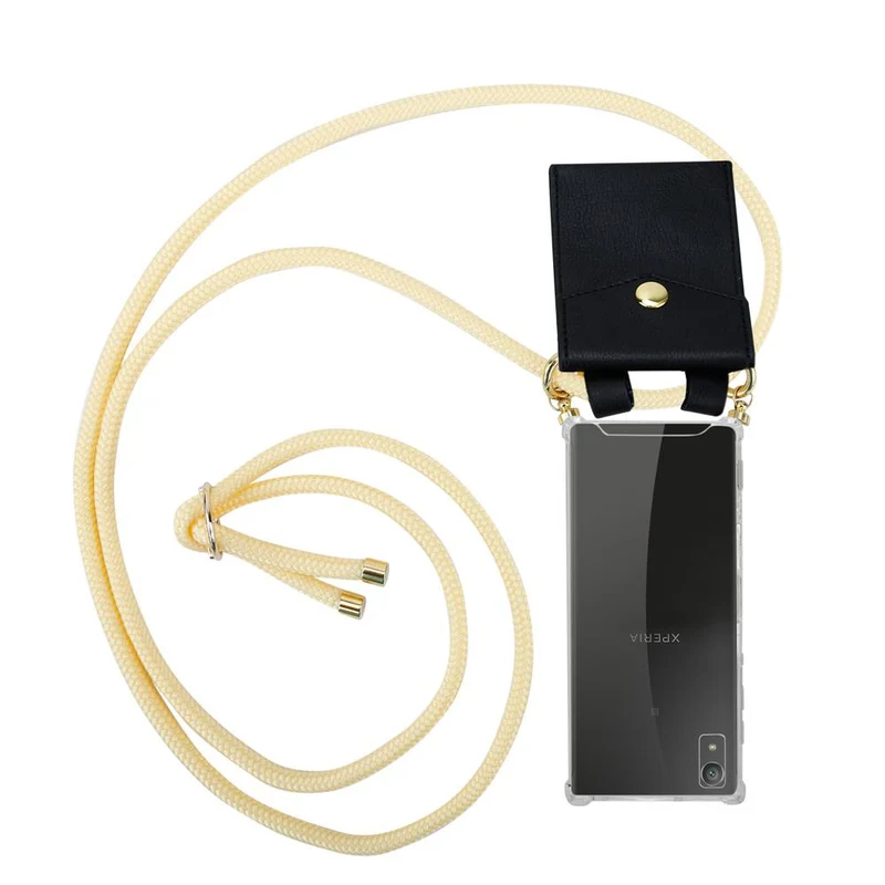 Cadorabo Handy Kette kompatibel mit Sony Xperia XA1 Silikon Schutzhülle mit Gold Ringen, Kordel Band und abnehmbarem Etui