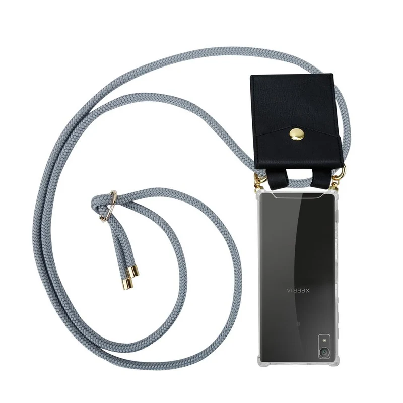 Cadorabo Handy Kette kompatibel mit Sony Xperia XA1 Silikon Schutzhülle mit Gold Ringen, Kordel Band und abnehmbarem Etui