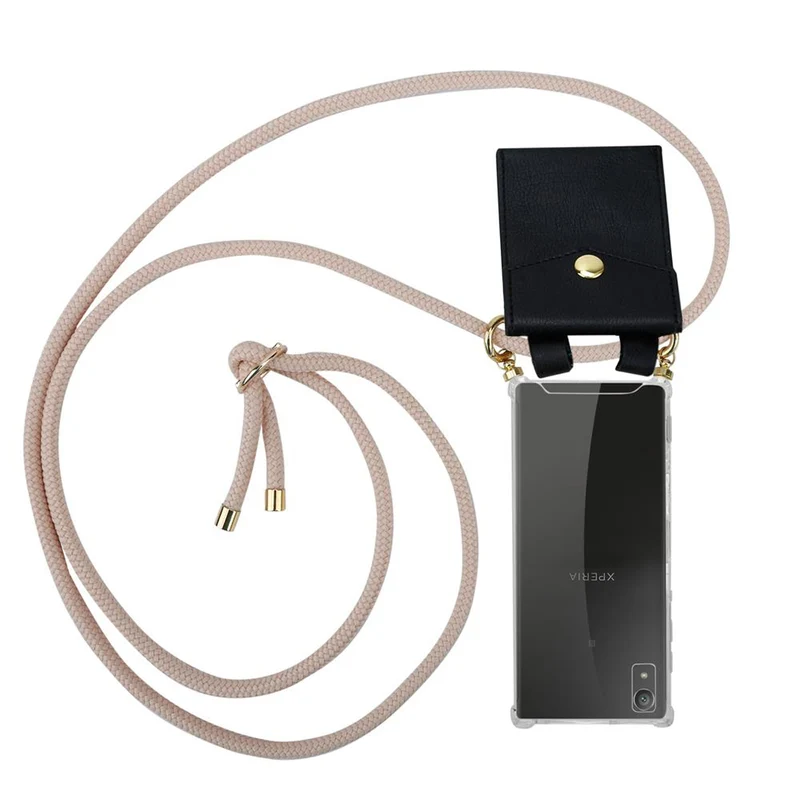 Cadorabo Handy Kette kompatibel mit Sony Xperia XA1 Silikon Schutzhülle mit Gold Ringen, Kordel Band und abnehmbarem Etui
