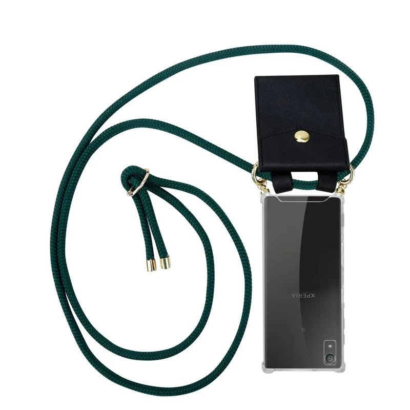 Cadorabo Handy Kette kompatibel mit Sony Xperia XA1 Silikon Schutzhülle mit Gold Ringen, Kordel Band und abnehmbarem Etui