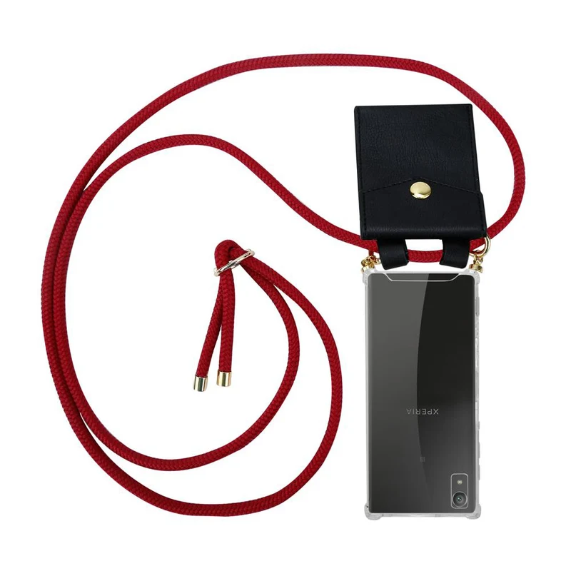 Cadorabo Handy Kette kompatibel mit Sony Xperia XA1 Silikon Schutzhülle mit Gold Ringen, Kordel Band und abnehmbarem Etui