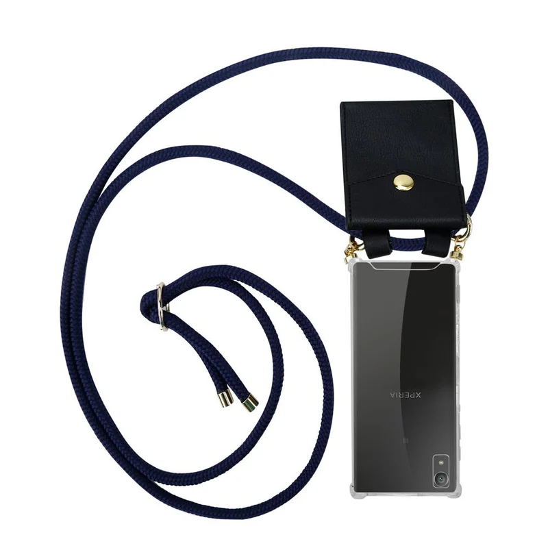 Cadorabo Handy Kette kompatibel mit Sony Xperia XA1 Silikon Schutzhülle mit Gold Ringen, Kordel Band und abnehmbarem Etui