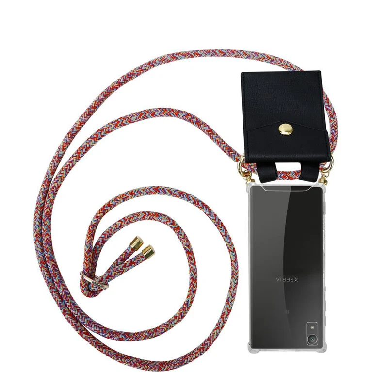 Cadorabo Handy Kette kompatibel mit Sony Xperia XA1 Silikon Schutzhülle mit Gold Ringen, Kordel Band und abnehmbarem Etui