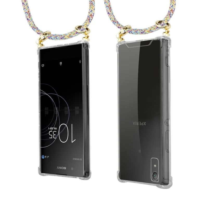 Cadorabo Handy Kette kompatibel mit Sony Xperia XA1 Silikon Schutzhülle mit Gold Ringen, Kordel Band und abnehmbarem Etui