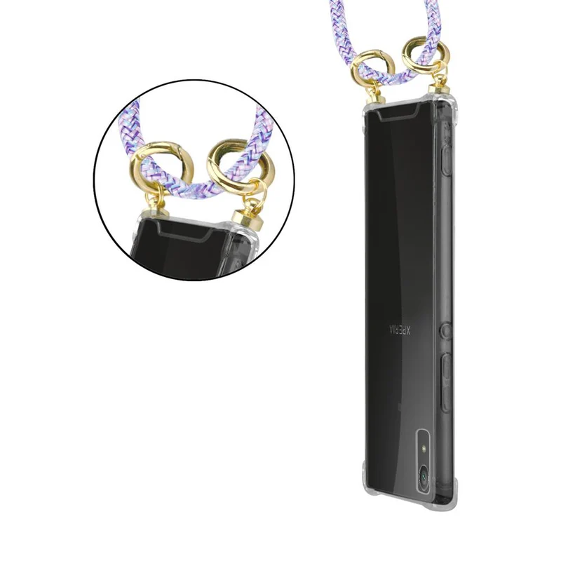 Cadorabo Handy Kette kompatibel mit Sony Xperia XA1 Silikon Schutzhülle mit Gold Ringen, Kordel Band und abnehmbarem Etui