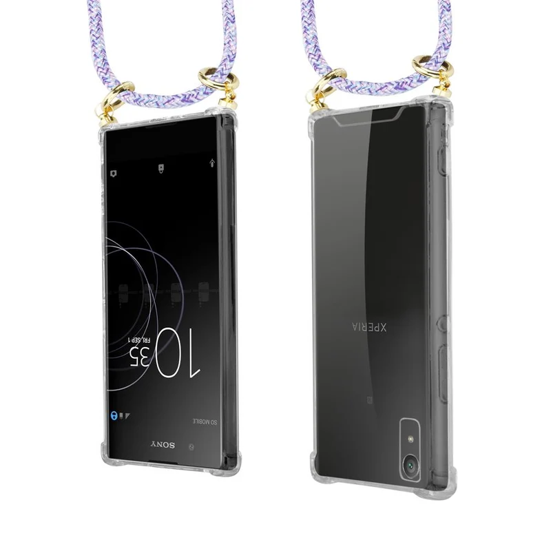 Cadorabo Handy Kette kompatibel mit Sony Xperia XA1 Silikon Schutzhülle mit Gold Ringen, Kordel Band und abnehmbarem Etui