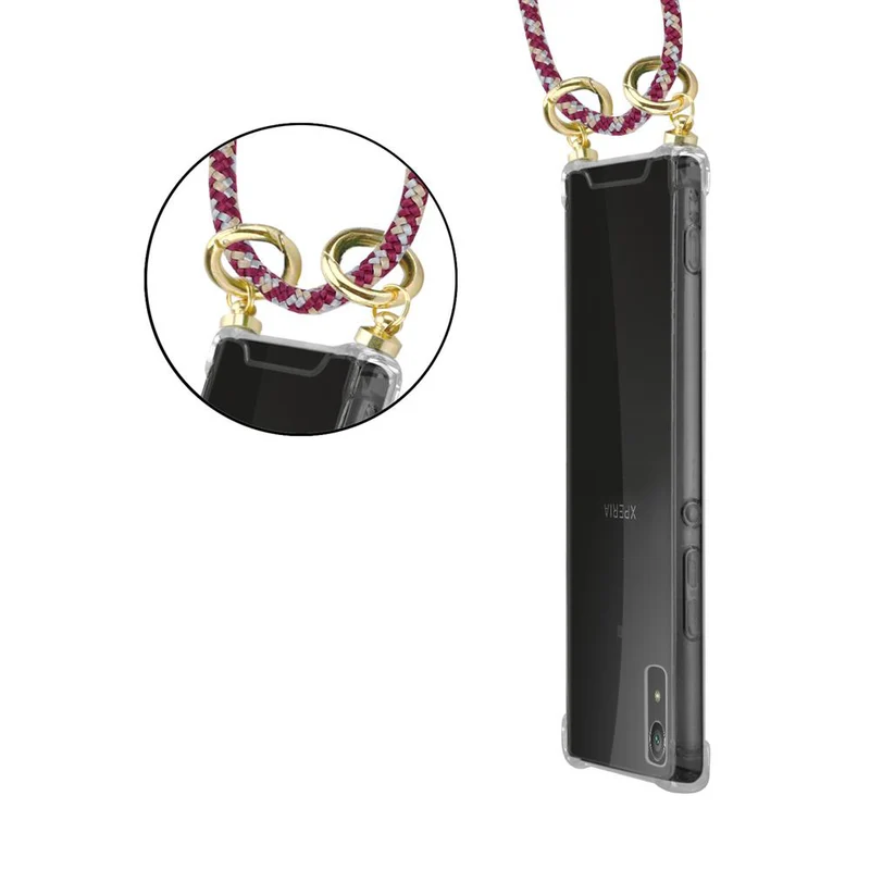 Cadorabo Handy Kette kompatibel mit Sony Xperia XA1 Silikon Schutzhülle mit Gold Ringen, Kordel Band und abnehmbarem Etui