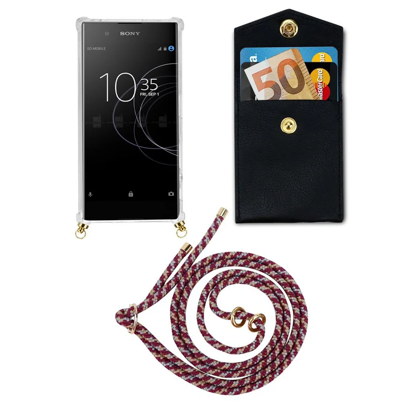 Cadorabo Handy Kette kompatibel mit Sony Xperia XA1 Silikon Schutzhülle mit Gold Ringen, Kordel Band und abnehmbarem Etui