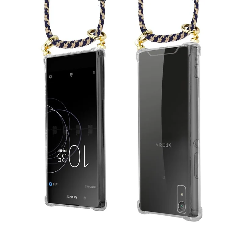 Cadorabo Handy Kette kompatibel mit Sony Xperia XA1 Silikon Schutzhülle mit Gold Ringen, Kordel Band und abnehmbarem Etui