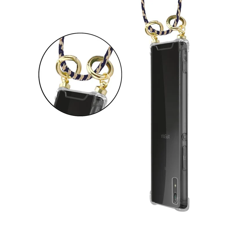 Cadorabo Handy Kette kompatibel mit Sony Xperia XA1 Silikon Schutzhülle mit Gold Ringen, Kordel Band und abnehmbarem Etui