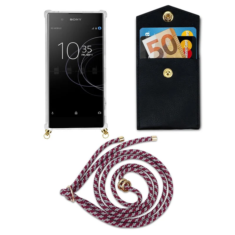 Cadorabo Handy Kette kompatibel mit Sony Xperia XA1 Silikon Schutzhülle mit Gold Ringen, Kordel Band und abnehmbarem Etui