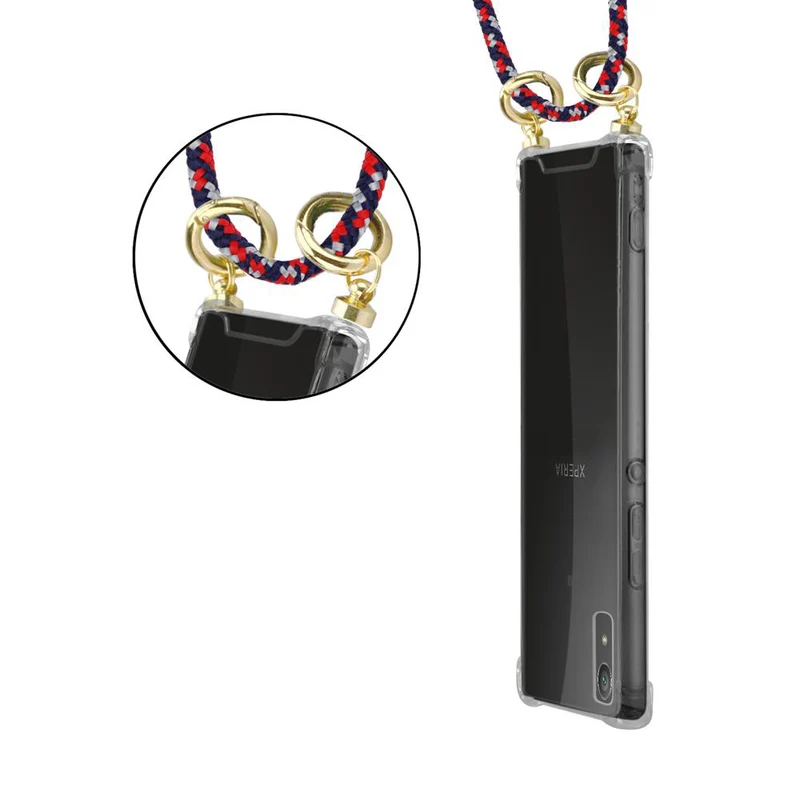 Cadorabo Handy Kette kompatibel mit Sony Xperia XA1 Silikon Schutzhülle mit Gold Ringen, Kordel Band und abnehmbarem Etui
