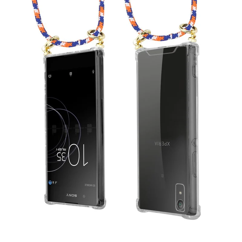 Cadorabo Handy Kette kompatibel mit Sony Xperia XA1 Silikon Schutzhülle mit Gold Ringen, Kordel Band und abnehmbarem Etui