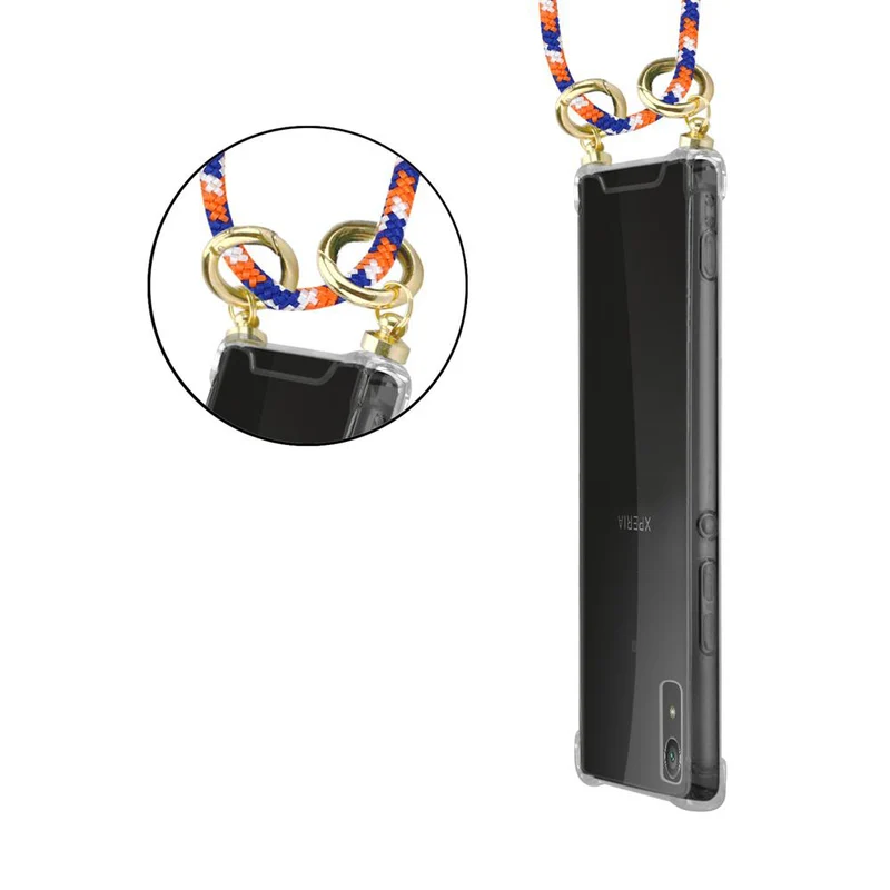 Cadorabo Handy Kette kompatibel mit Sony Xperia XA1 Silikon Schutzhülle mit Gold Ringen, Kordel Band und abnehmbarem Etui