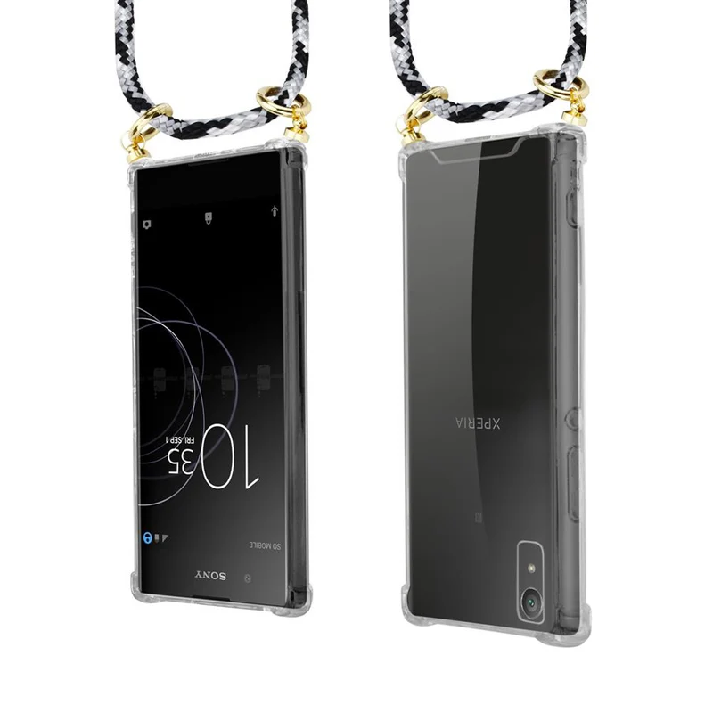 Cadorabo Handy Kette kompatibel mit Sony Xperia XA1 Silikon Schutzhülle mit Gold Ringen, Kordel Band und abnehmbarem Etui