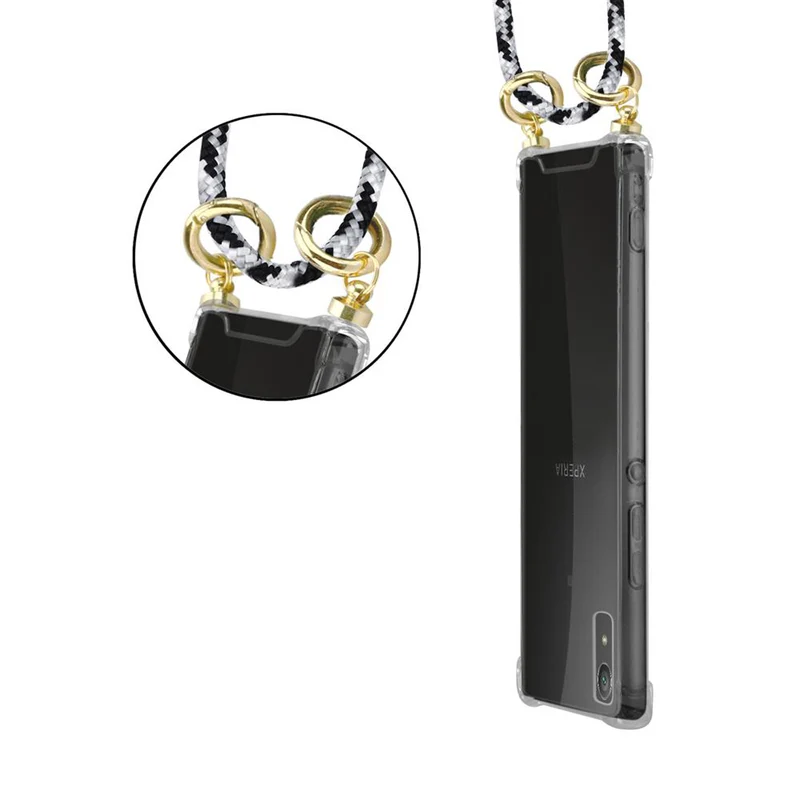 Cadorabo Handy Kette kompatibel mit Sony Xperia XA1 Silikon Schutzhülle mit Gold Ringen, Kordel Band und abnehmbarem Etui