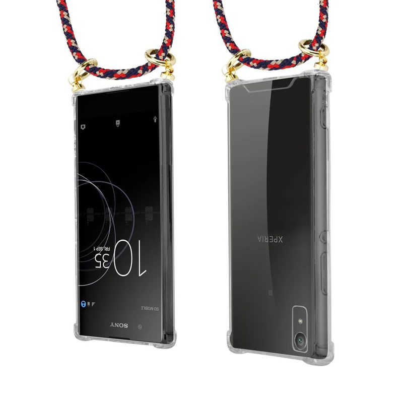 Cadorabo Handy Kette kompatibel mit Sony Xperia XA1 Silikon Schutzhülle mit Gold Ringen, Kordel Band und abnehmbarem Etui