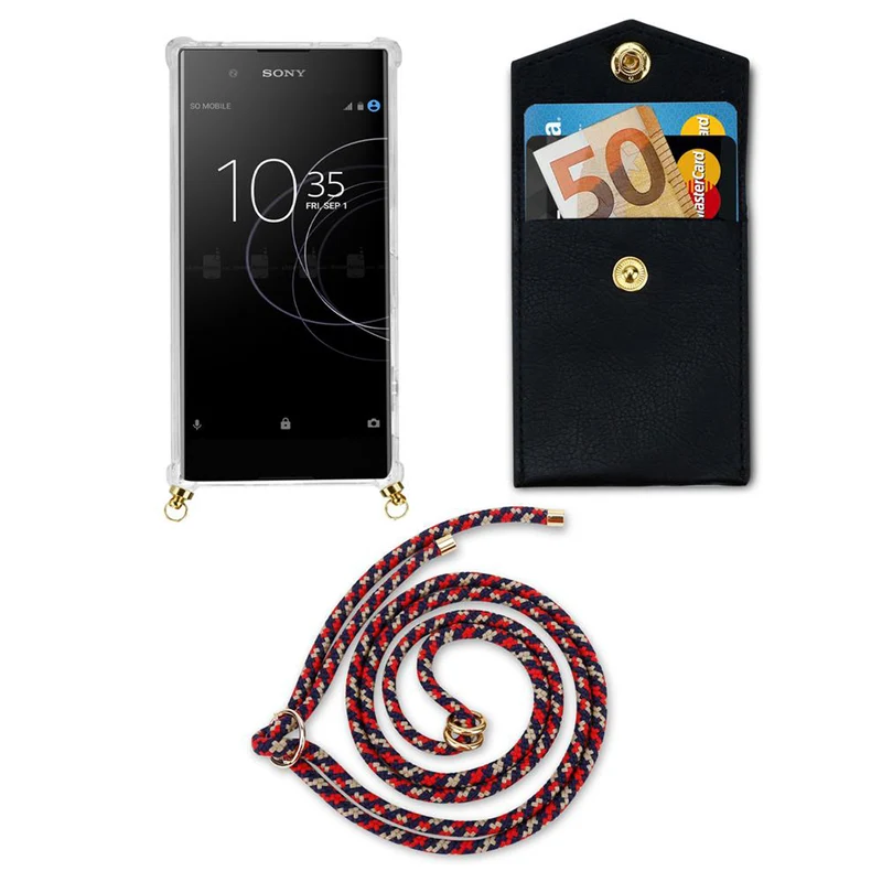 Cadorabo Handy Kette kompatibel mit Sony Xperia XA1 Silikon Schutzhülle mit Gold Ringen, Kordel Band und abnehmbarem Etui