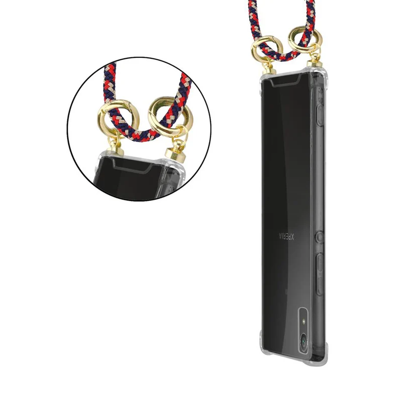 Cadorabo Handy Kette kompatibel mit Sony Xperia XA1 Silikon Schutzhülle mit Gold Ringen, Kordel Band und abnehmbarem Etui