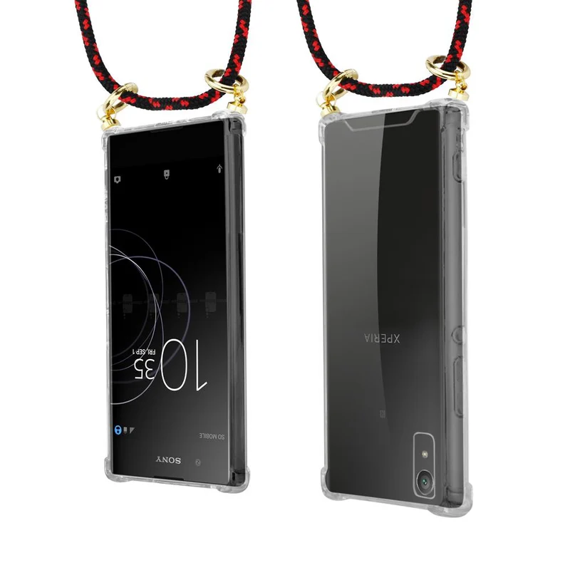 Cadorabo Handy Kette kompatibel mit Sony Xperia XA1 Silikon Schutzhülle mit Gold Ringen, Kordel Band und abnehmbarem Etui