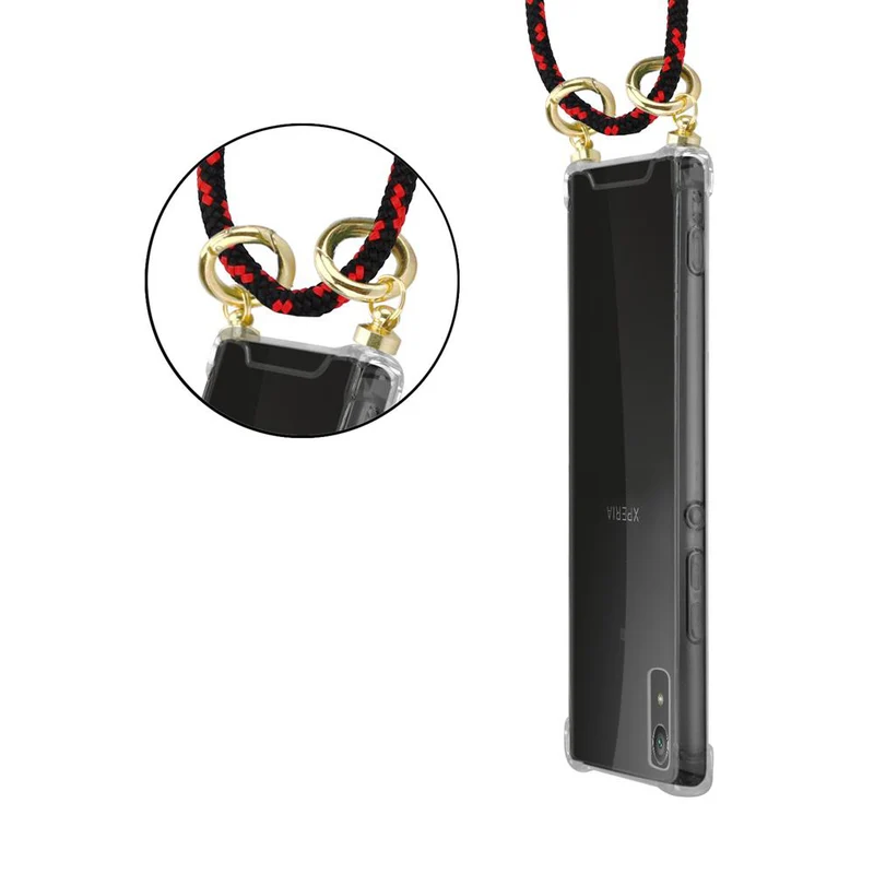 Cadorabo Handy Kette kompatibel mit Sony Xperia XA1 Silikon Schutzhülle mit Gold Ringen, Kordel Band und abnehmbarem Etui