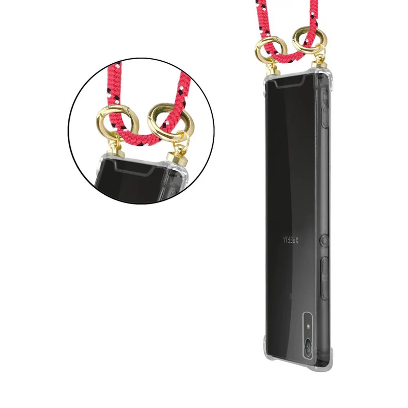 Cadorabo Handy Kette kompatibel mit Sony Xperia XA1 Silikon Schutzhülle mit Gold Ringen, Kordel Band und abnehmbarem Etui