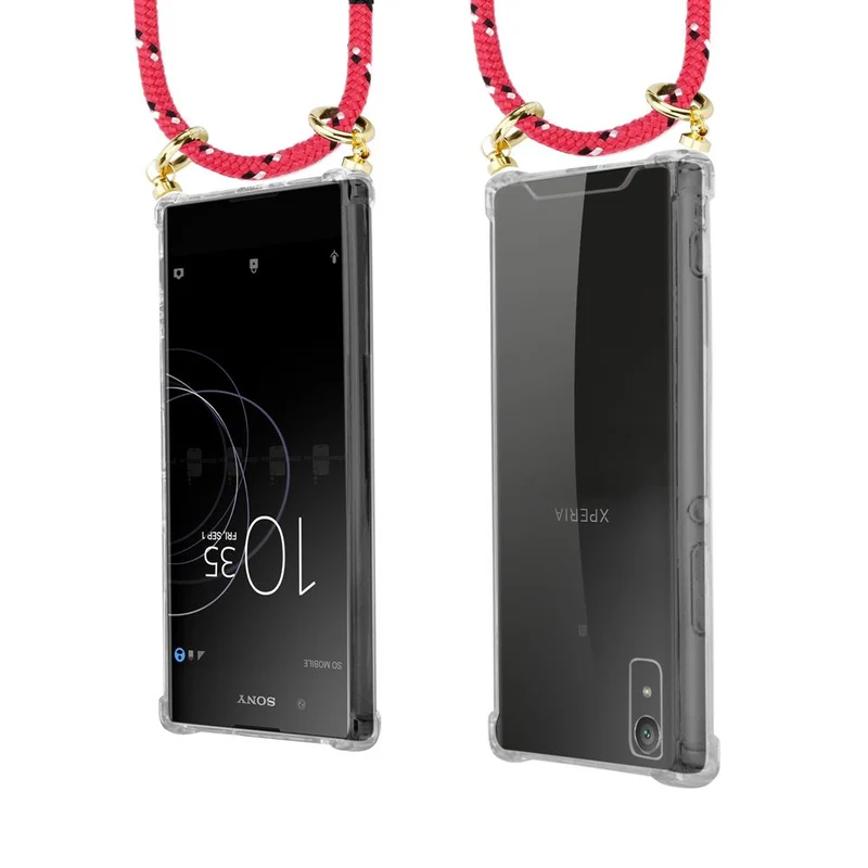 Cadorabo Handy Kette kompatibel mit Sony Xperia XA1 Silikon Schutzhülle mit Gold Ringen, Kordel Band und abnehmbarem Etui
