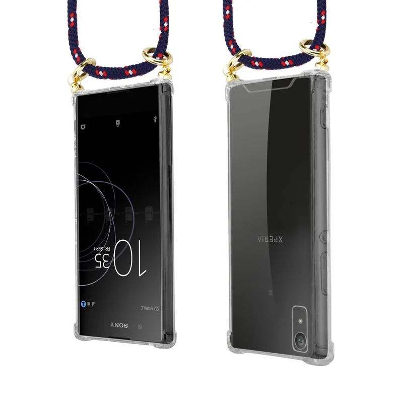 Cadorabo Handy Kette kompatibel mit Sony Xperia XA1 Silikon Schutzhülle mit Gold Ringen, Kordel Band und abnehmbarem Etui