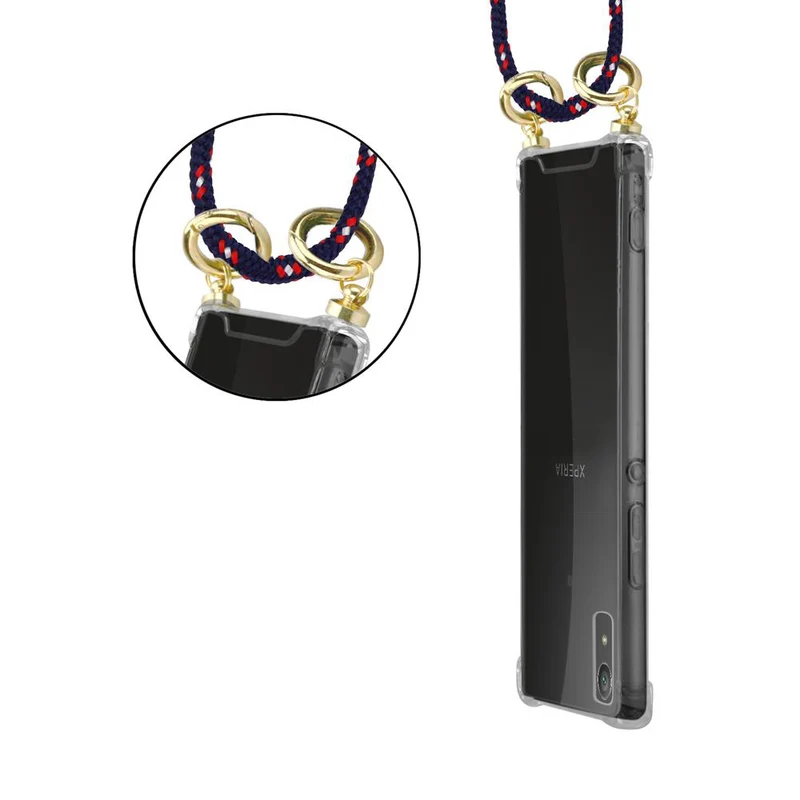 Cadorabo Handy Kette kompatibel mit Sony Xperia XA1 Silikon Schutzhülle mit Gold Ringen, Kordel Band und abnehmbarem Etui