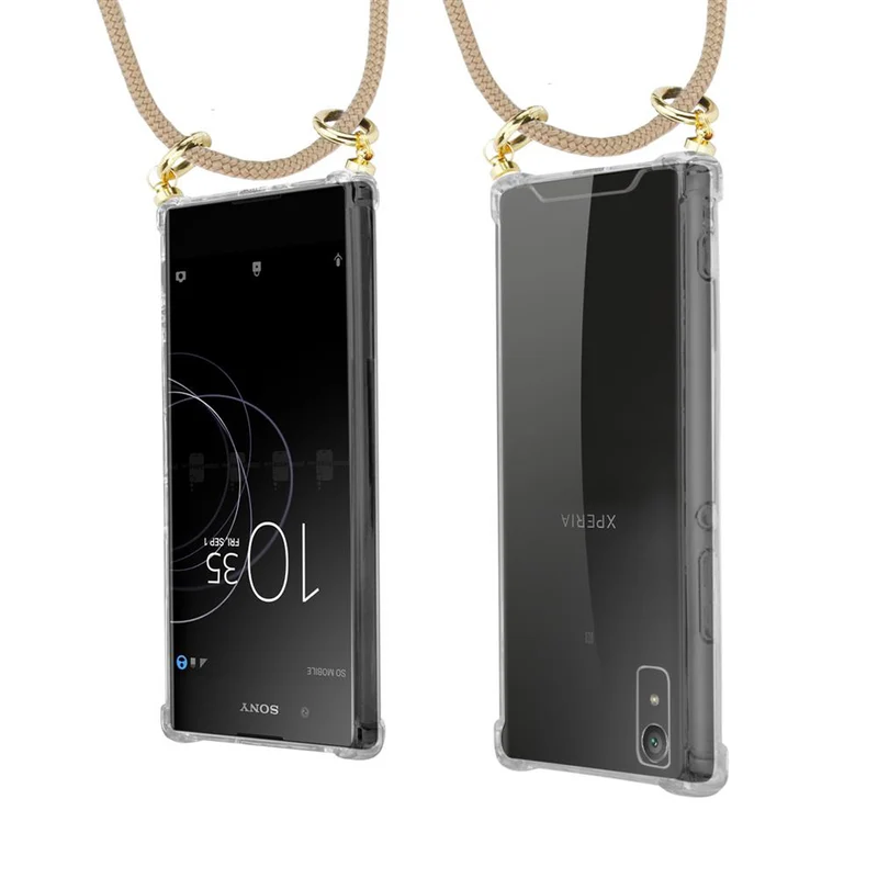 Cadorabo Handy Kette kompatibel mit Sony Xperia XA1 Silikon Schutzhülle mit Gold Ringen, Kordel Band und abnehmbarem Etui