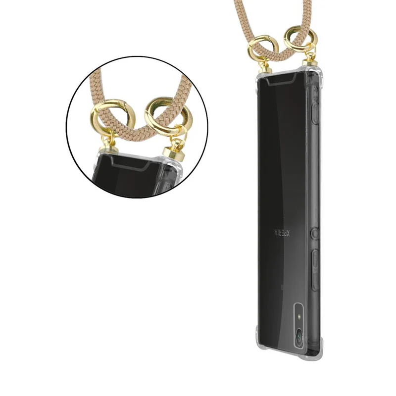 Cadorabo Handy Kette kompatibel mit Sony Xperia XA1 Silikon Schutzhülle mit Gold Ringen, Kordel Band und abnehmbarem Etui