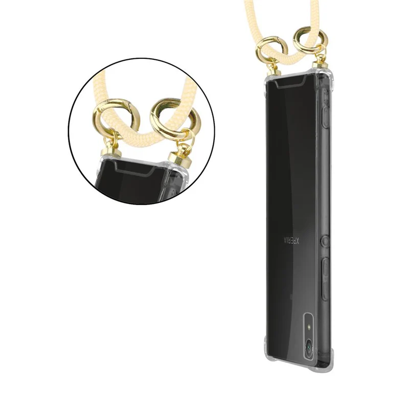 Cadorabo Handy Kette kompatibel mit Sony Xperia XA1 Silikon Schutzhülle mit Gold Ringen, Kordel Band und abnehmbarem Etui
